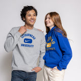 Two people wearing Nike Letourneau University sweatshirts against a white background